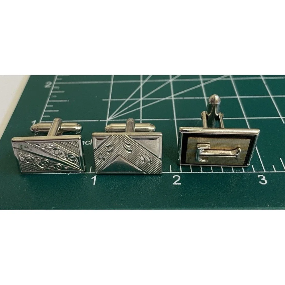 Cufflinks Lot Vintage Swank Silver Tone Initial T Plus Unsigned Geometric 3 Pair